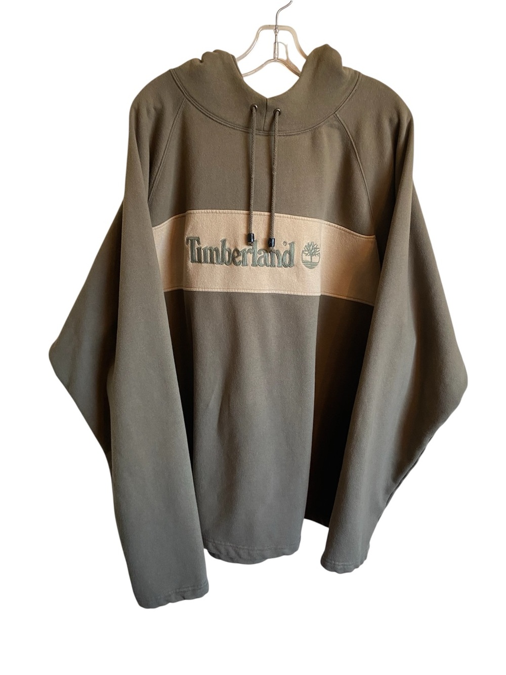 Vintage Y2K Timberland Hoodie – XXL, olive green/tan color, embroidered logo